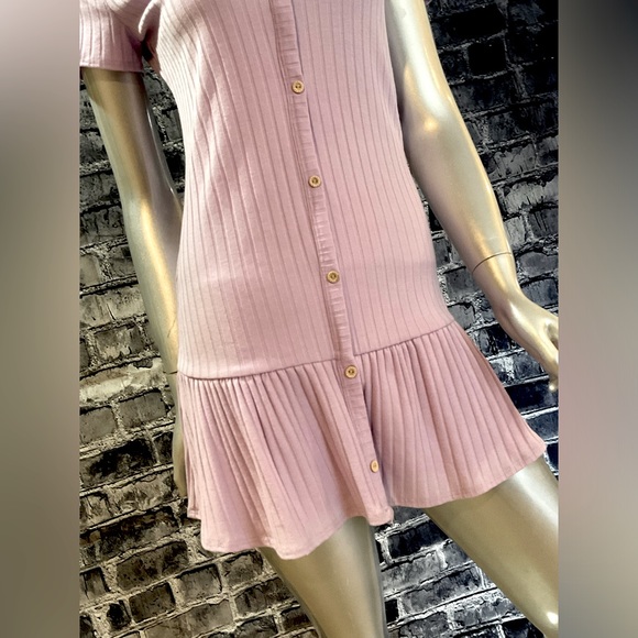 Lavender Pastel Purple Button Down Ribbed Dress - Picture 6 of 11